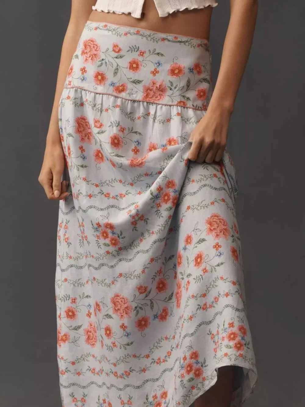 SAYLOR from ANTHROPOLOGIE Tashi Linen Floral Print Maxi Skirt SMALL NWT